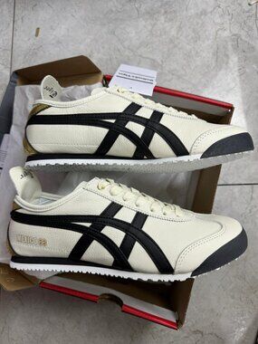 Onitsuka Tiger by Asics Mexico 66 Shoes in Cream and Black with Gold Accent